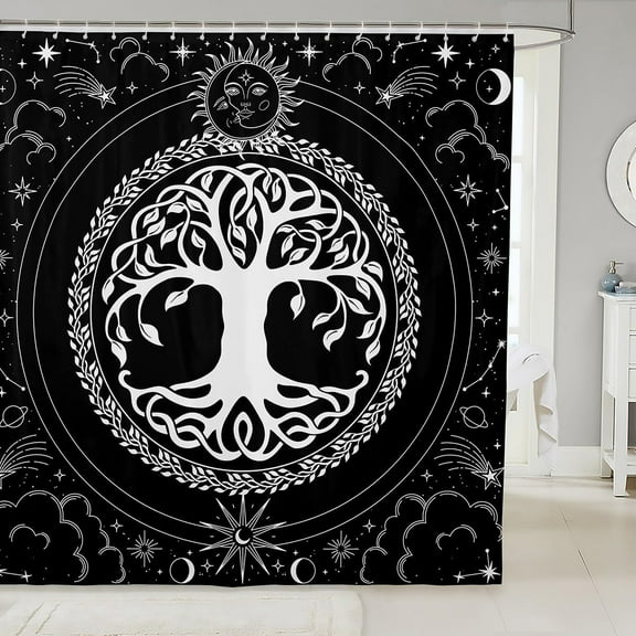Life Tree Shower Curtains,Abstract Artwork Sun Moon Space Bathroom Curtains for Kids Teens Adults,Mystic Ethnic Starry Galaxy Waterproof Bath with 12 Hooks Bathtub,72'''' W x 72'''' L