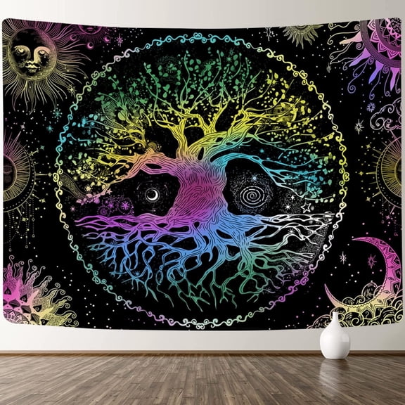 Life Tree Tapestry Wall Hanging - Bohemian Hippie Wishing Tree Tapestries Psychedelic Wall Carpet Mystic Aesthetic Wall Tapestry for Living Room Bedroom (Universe Colorful, XL(70.9ʺx 90.6ʺ))