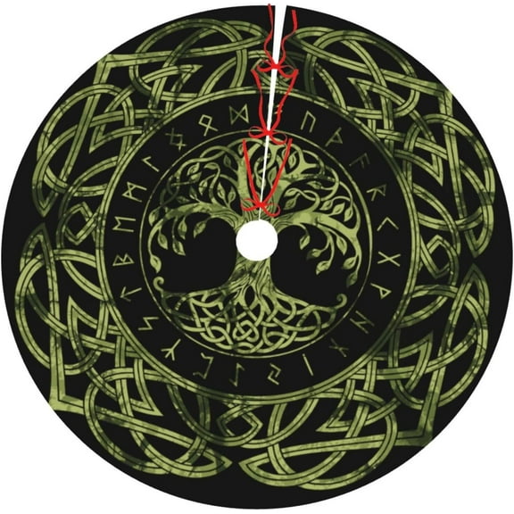 Life of Tree Viking Celts Pagan Wicca 36 Inch Christmas Tree Skirt Carpet Mat Funny Party Decor Supplies for Xmas Halloween Decorations Occasion Ornament