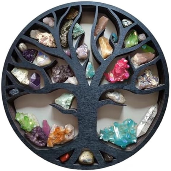 Life Tree Wooden Crystals Shelf,Wall Mounted Moon Display Shelves,Crystal Display StandGothic Witchy Boho Aesthetic Shelf for Crystals Stone Essential Oil Small Plant Art(Tree)