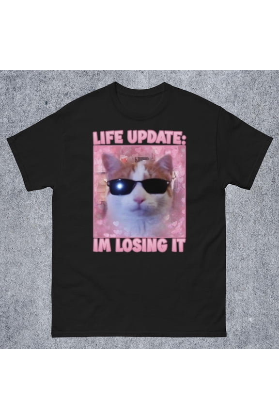 Life Update Im Losing It Funny Cat Meme Tee Shirts Gift for Woman and Man, Cute Cats Shirt, Goofy Ahh Tshirt, Unhinged T-shirt, Stupid Gifts