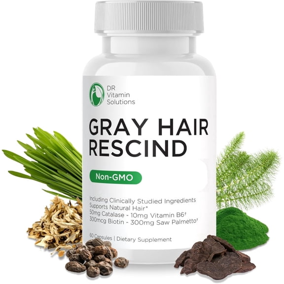 DR Vitamin Solutions Gray Hair Rescind Hair Vitamins Capsules, Hair Supplements with Catalase, 60 Count