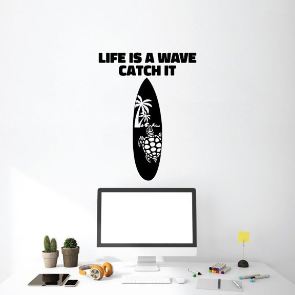 Life Is A Wave Catch It - Surfing Quote Signage Surf Board Vinyl Wall Sticker Art Decal Girls Boys Kids Room Design Bedroom Water Sport House Home Decor Wall Sticker Vinyl Decoration Size(10x6 inch)