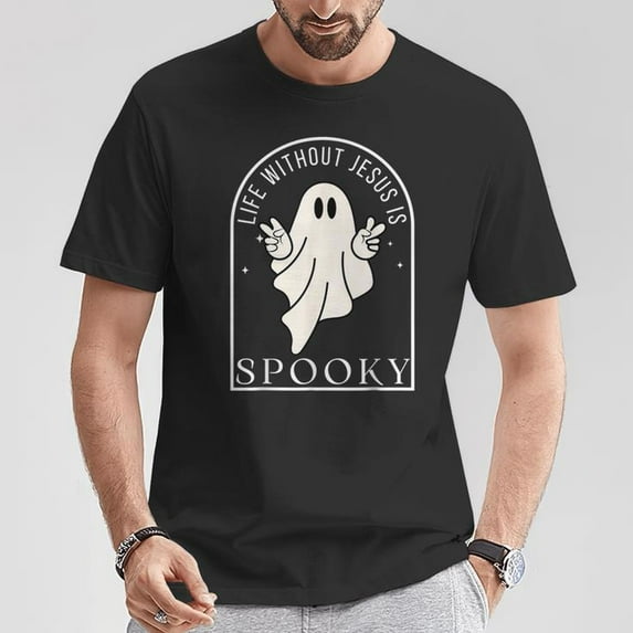 Life Without Jesus Is Spooky Halloween Christian T-Shirt, Faith-Based Halloween Tee, Christian Spooky Shirt, Jesus Halloween Message Shirt