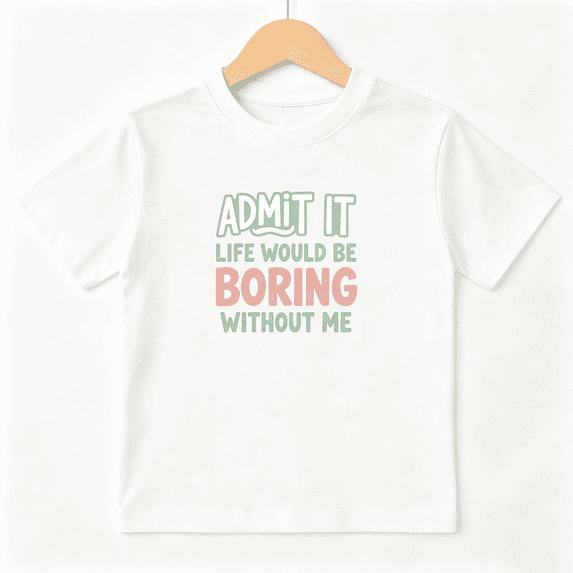 Life Would Be Boring Without Me Boys Graphic Tee, Cute Slogan 100% Cotton Kids Short Sleeve T-Shirt 4-13Y