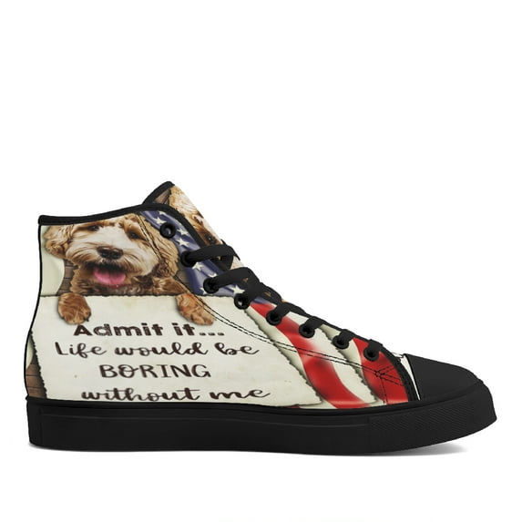 Life Would Be Boring Without Me Goldendoodle High Top Canvas Shoes Sneakers Black Size 8.5