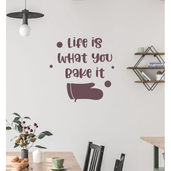 Life What You Bake It Quotes Wall Decor for Kitchen Dining Room - Die-Cut Vinyl Wall Art Lettering - Kitchen Wall Stickers - Quote Decals for Wall, 23x23-Inch, Eggplant