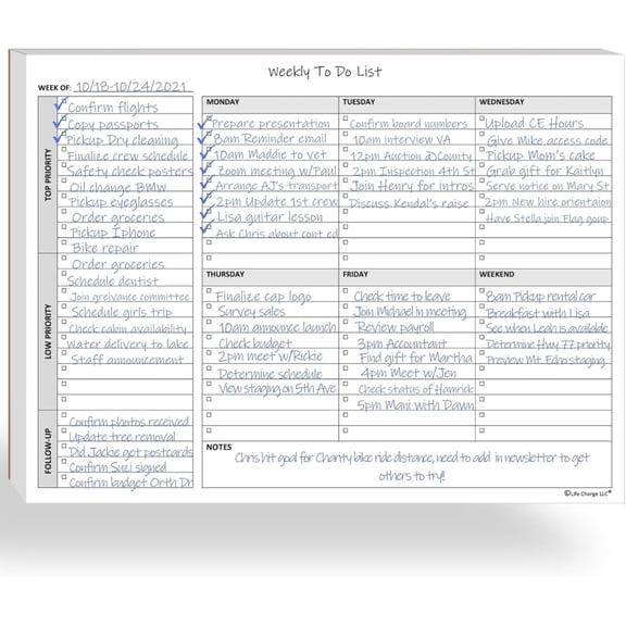 Life charging weekly task list planning notebook, 60-page task planning pad, with daily checklist, priority items check boxes and notes, office desk notebook for office organization and productivity,