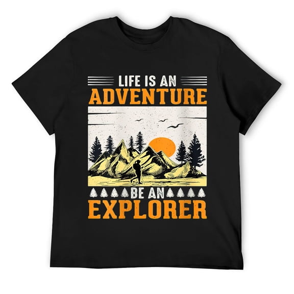 Life is An Adventure Be An Explorer Quote Camping Vintage Round-Neck Mens T-Shirt Black 3XL