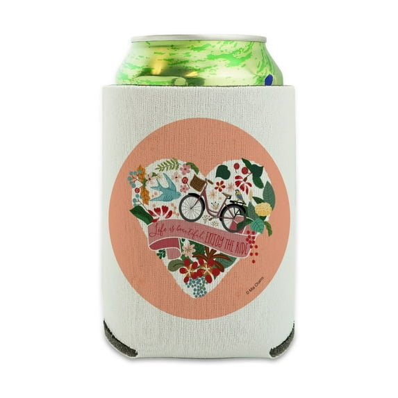 Life is Beautiful Enjoy the Ride Bicycle Can Cooler - Drink Sleeve Hugger Collapsible Insulator - Beverage Insulated Holder