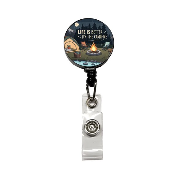 Life is Better By The Campfire Camping Retractable Reel ID Badge Key Card Name Tag Holder with Clip