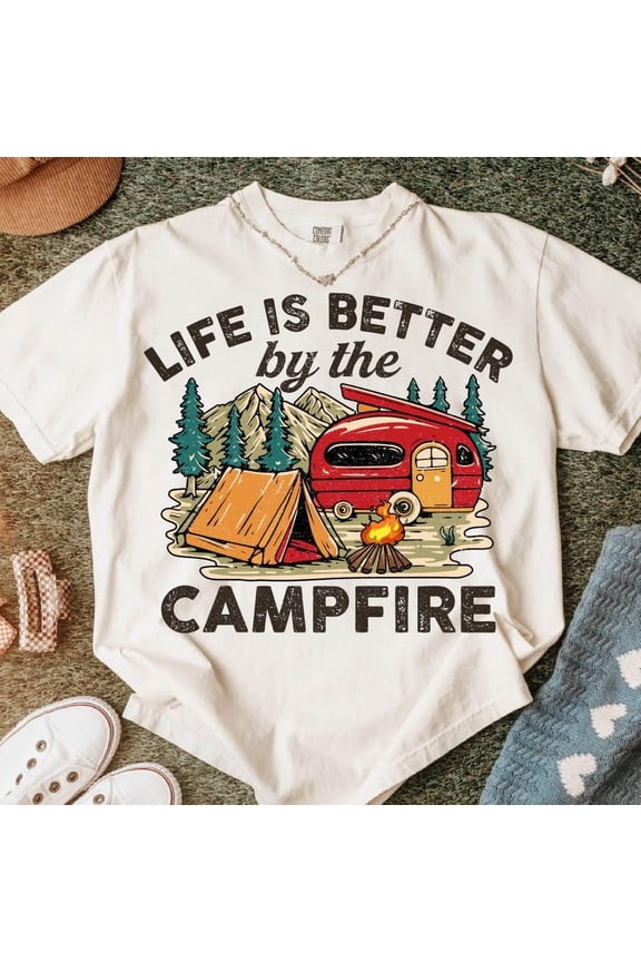 Life is Better By the Campfire T-shirt, Camping Crew Shirt, Camping Shirt, Summer Vibes Shirt, Bright Doodle,Summer Shirt, Camping Shirt TH020635