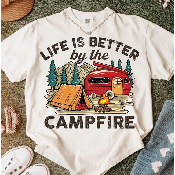 Life is Better By the Campfire T-shirt, Camping Crew Shirt, Camping Shirt, Summer Vibes Shirt, Bright Doodle,Summer Shirt, Camping Shirt TH020635