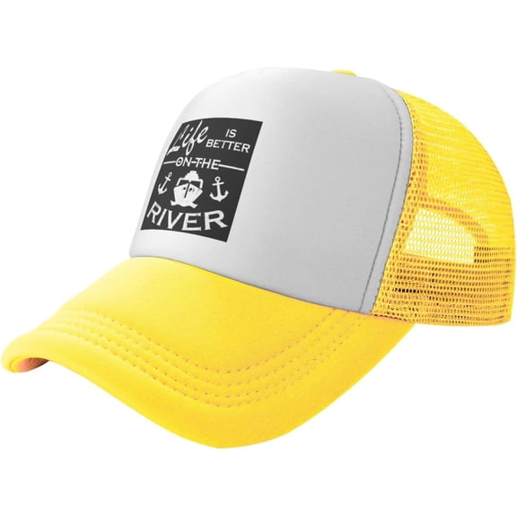 Life is Better On River Funny Boat Unisex Baseball Cap Vintage Men Women Low Profile Trucker Hats Adjustable,Black
