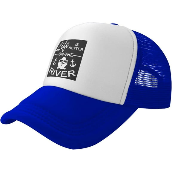 Life is Better On River Funny Boat Unisex Baseball Cap Vintage Men Women Low Profile Trucker Hats Adjustable,Black
