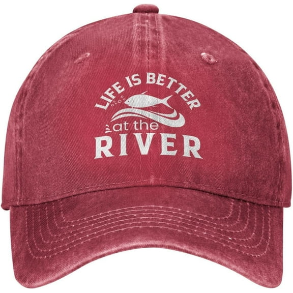 Life is Better On The River Hats Funny Dad Hat Adjustable Vintage for Men Women Baseball Cap Black