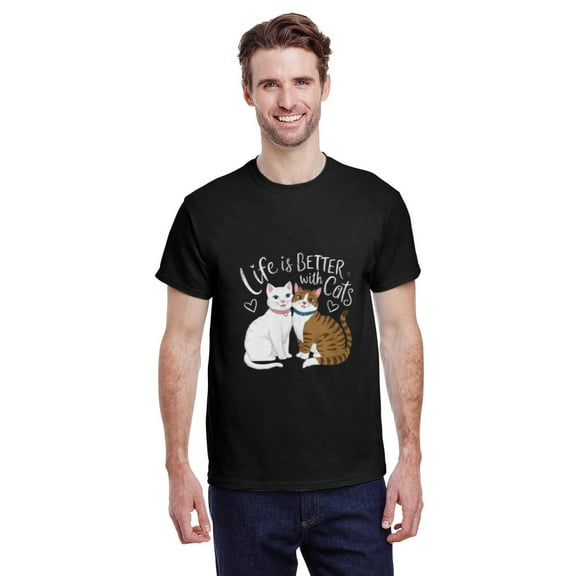 Life is Better With Cats Valentine's Day Cat Mom Unisex T-Shirt, for men & women, up to size 5XL