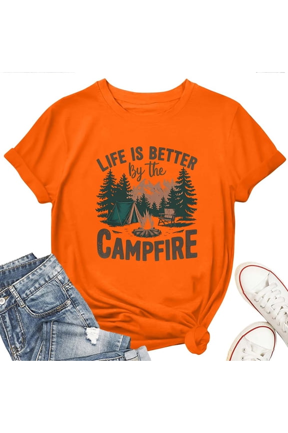 Life is Better at The Campfire Women's T-Shirt – Funny Camping Graphic Tee, Casual Top for Campers, Outdoor and Family Trips