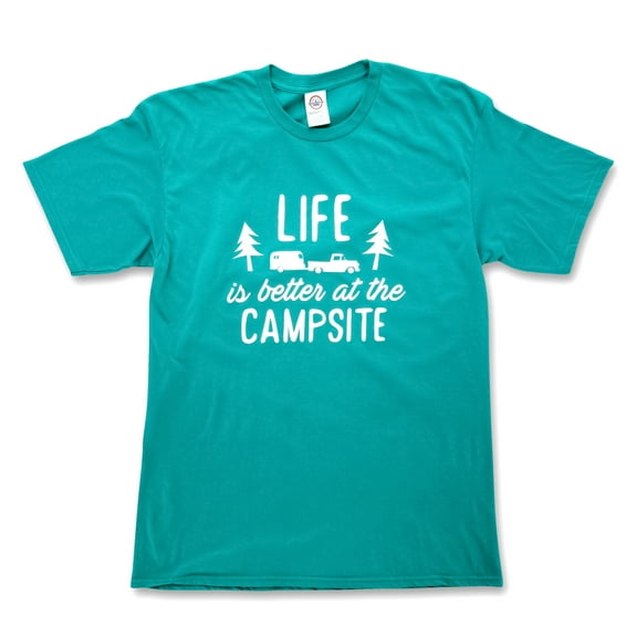 Life is Better at The Campsite Teal Blue T-Shirt Soft Cotton Blend, Comfortable Material, Great for a Gym Shirt - Medium (53218)