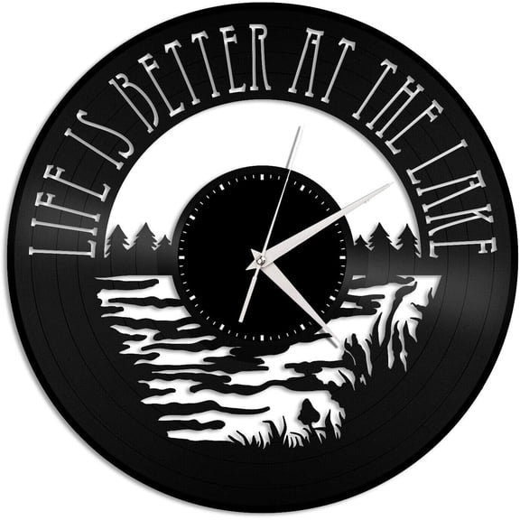 Life is Better at The Lake Vinyl Wall Clock,Vinyl Record Clock Wall Art Unique Room Decorations Handmade Gift