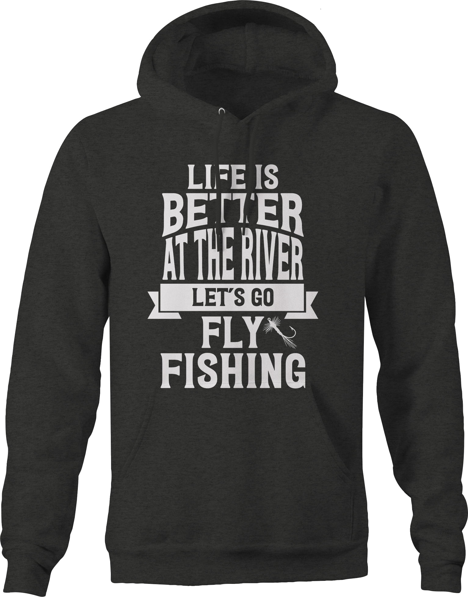 Life is Better at The River Fly Fishing Hoodie for Big Men 3XL Dark Gray