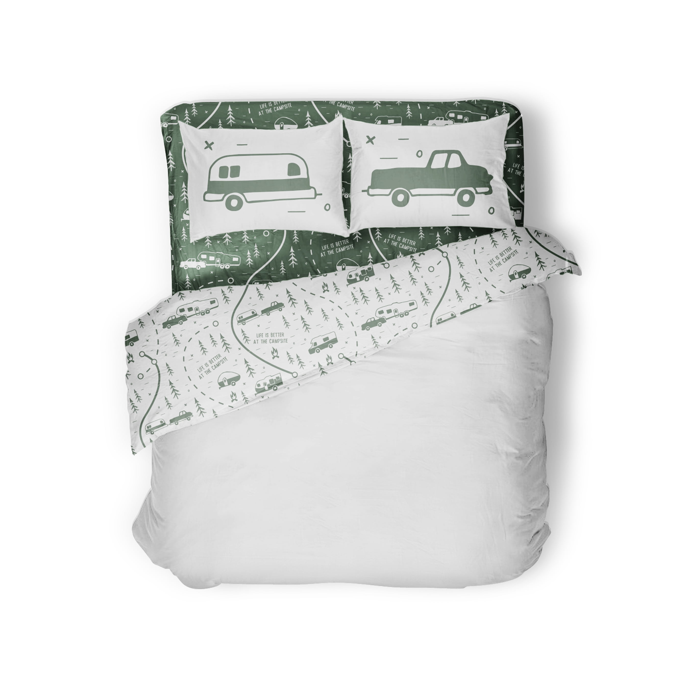 Life is Better at the Campsite RV Queen Bed Sheet Set, Green Map, Polyester (53476)