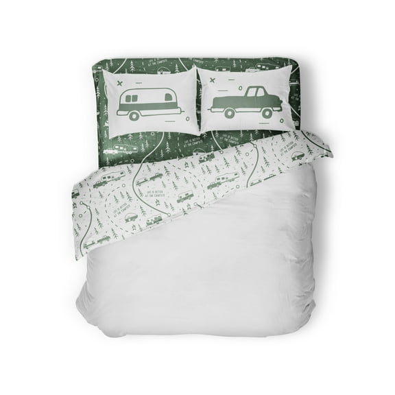 Life is Better at the Campsite RV Queen Bed Sheet Set, Green Map, Polyester (53476)