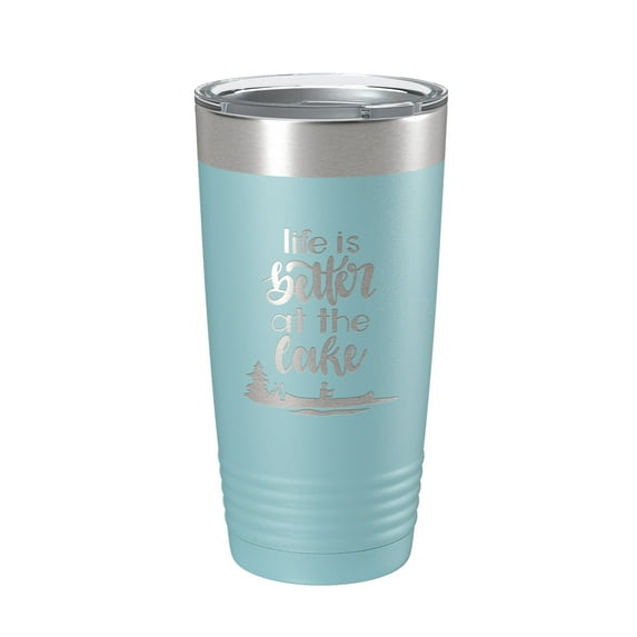 Life is Better at the Lake Lake Life Tumbler Travel Mug Insulated Laser Engraved Coffee Cup 20 oz Light Blue