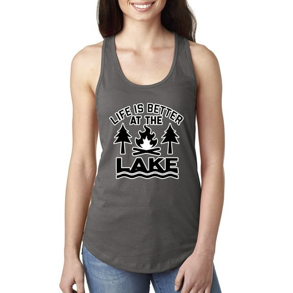 Life is Better at the Lake Outdoors Inspirational/Christian Ladies Racerback Tank Top, Dark Grey, Small