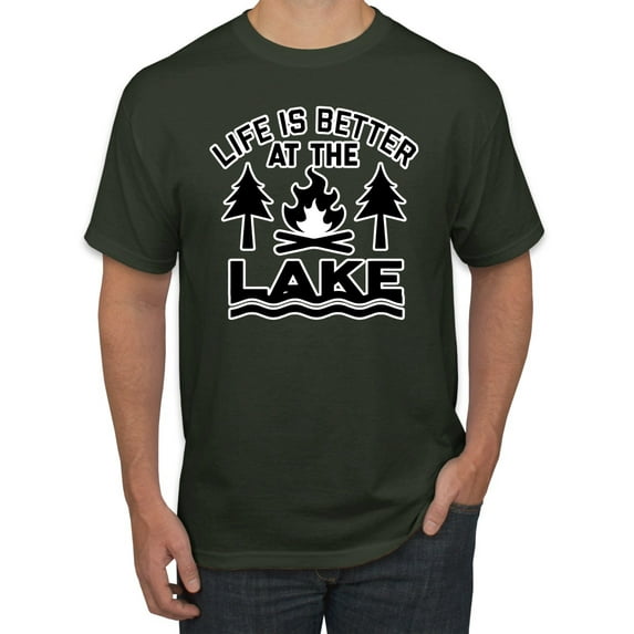 Life is Better at the Lake Outdoors Inspirational/Christian Men's Graphic T-Shirt, Forest Green, 5XL