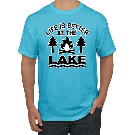 Life is Better at the Lake Outdoors Inspirational/Christian Men's Graphic T-Shirt, Light Turquoise, X-Large