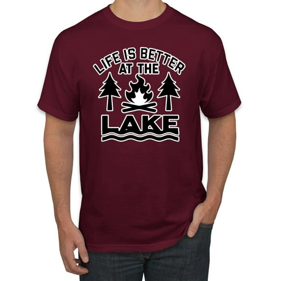 Life is Better at the Lake Outdoors Inspirational/Christian Men's Graphic T-Shirt, Maroon, 4XL