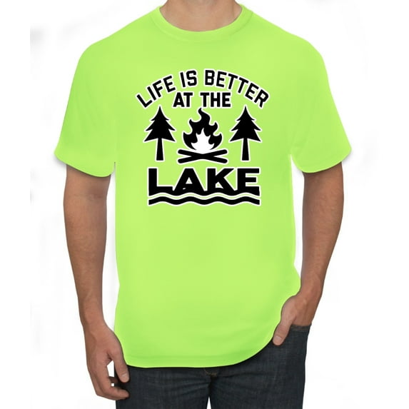 Life is Better at the Lake Outdoors Inspirational/Christian Men's Graphic T-Shirt, Safety Green, 5XL