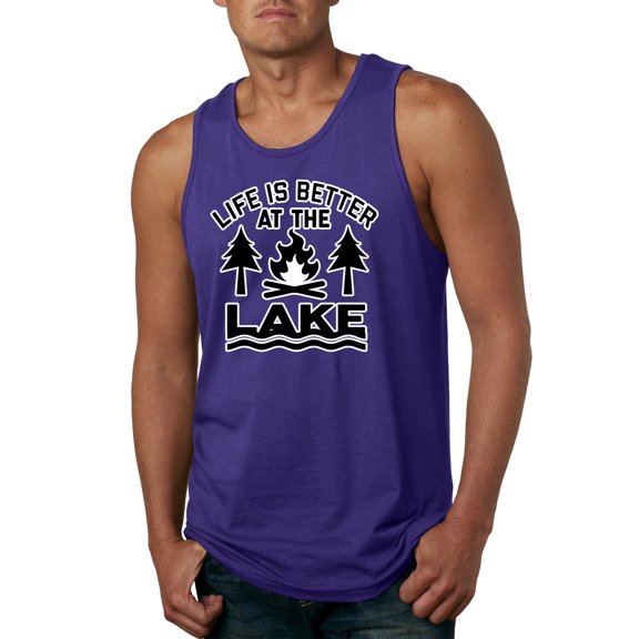 Life is Better at the Lake Outdoors Inspirational/Christian Mens Graphic Tank Top, Purple, Medium