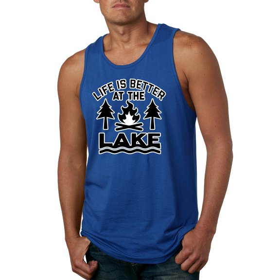 Life is Better at the Lake Outdoors Inspirational/Christian Mens Graphic Tank Top, Royal, Medium