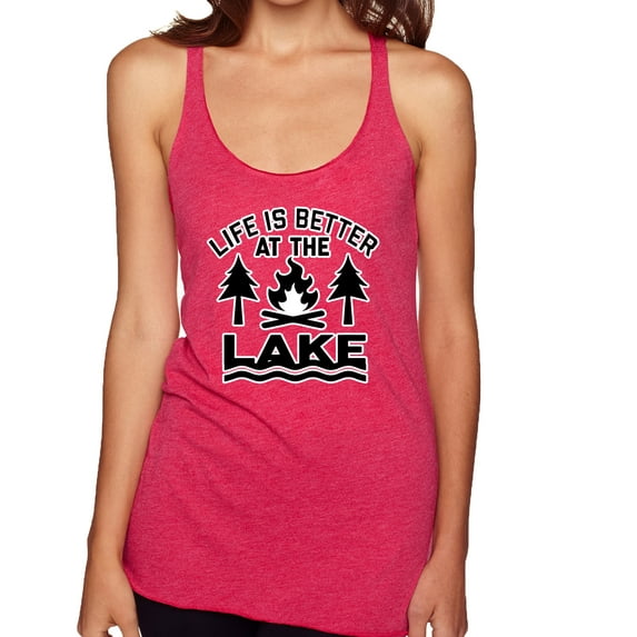 Life is Better at the Lake Outdoors Inspirational/Christian Tri-Blend Racerback Tank Top, Shocking Pink, X-Large