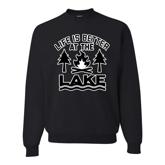 Life is Better at the Lake Outdoors Inspirational/Christian Unisex Crewneck Graphic Sweatshirt, Black, Small