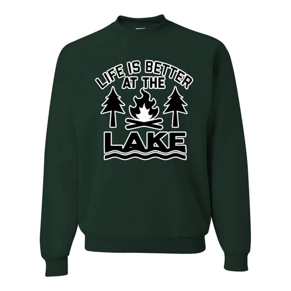 Life is Better at the Lake Outdoors Inspirational/Christian Unisex Crewneck Graphic Sweatshirt, Forest Green, 2XL