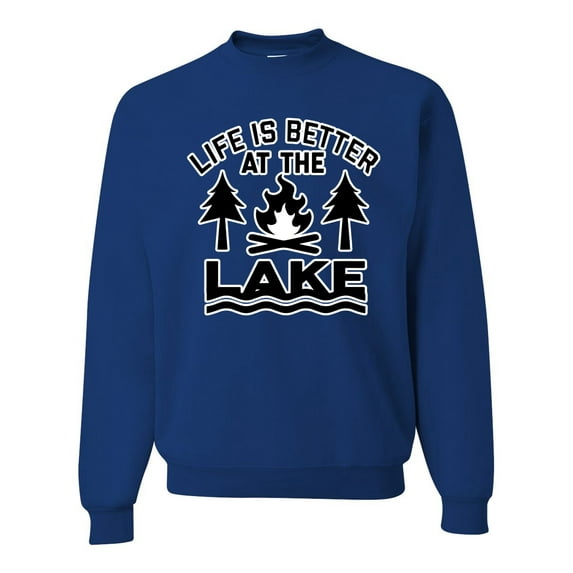 Life is Better at the Lake Outdoors Inspirational/Christian Unisex Crewneck Graphic Sweatshirt, Royal, X-Large