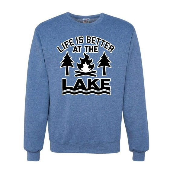 Life is Better at the Lake Outdoors Inspirational/Christian Unisex Crewneck Graphic Sweatshirt, Vintage Heather Blue, 2XL