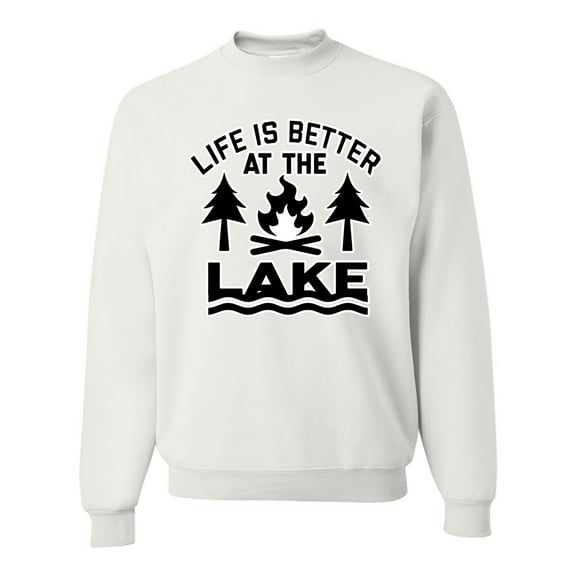 Life is Better at the Lake Outdoors Inspirational/Christian Unisex Crewneck Graphic Sweatshirt, White, X-Large