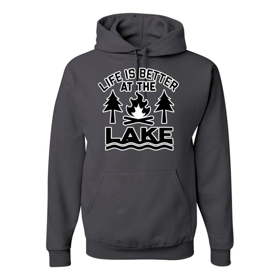 Life is Better at the Lake Outdoors Inspirational/Christian Unisex Graphic Hoodie Sweatshirt, Charcoal, 2XL