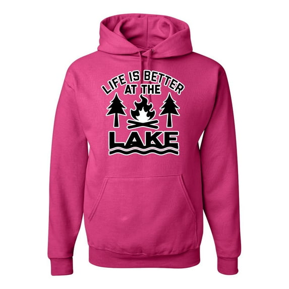 Life is Better at the Lake Outdoors Inspirational/Christian Unisex Graphic Hoodie Sweatshirt, Fuschia, X-Large