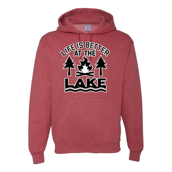 Life is Better at the Lake Outdoors Inspirational/Christian Unisex Graphic Hoodie Sweatshirt, Vintage Heather Red, 3XL