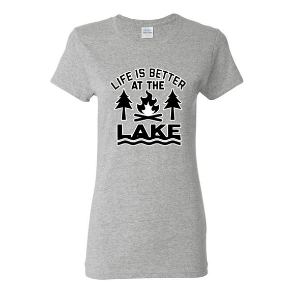 Life is Better at the Lake Outdoors Inspirational/Christian Womens Graphic T-Shirt, Heather Grey, Small