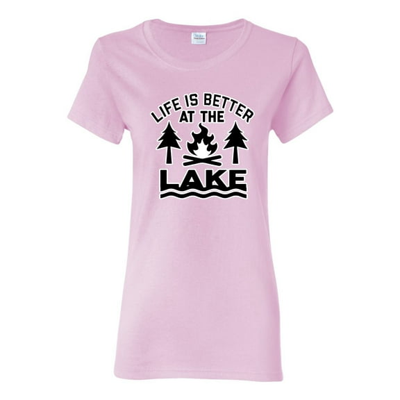 Life is Better at the Lake Outdoors Inspirational/Christian Womens Graphic T-Shirt, Light Pink, Large