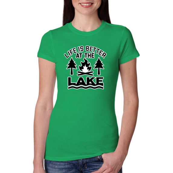 Life is Better at the Lake Outdoors Inspirational/Christian Womens Slim Fit Junior Tee, Kelly, 2XL