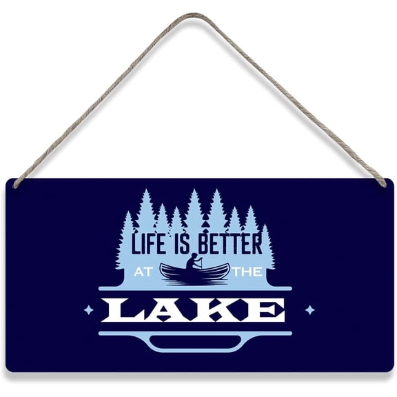 Life is Better at the Lake Sayings Home Wall Decor Wooden Signs Retro Hanging Wall Plaque Sign Lake House Present 10x5 Inch