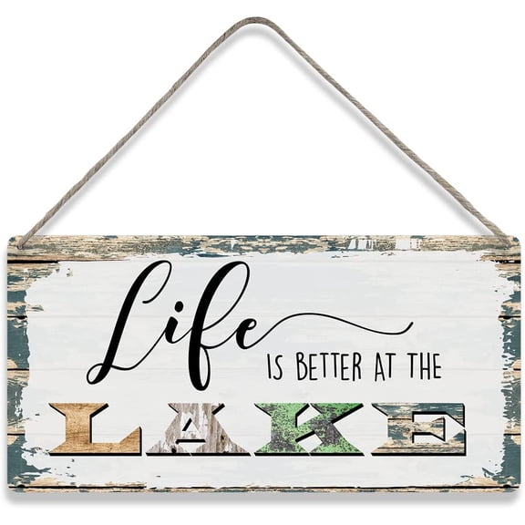 Life is Better at the Lake Sayings Home Wall Decor Wooden Signs Rustic Farmhouse Hanging Wall Plaque Sign Lake House Present 10x5 Inch