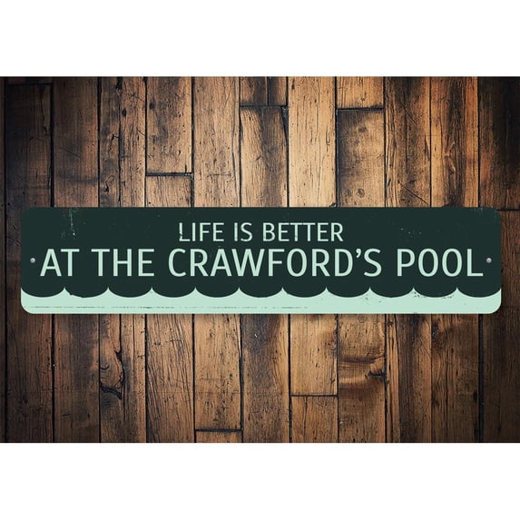 Life is Better at the Pool Novelty Decor, Metal Wall Sign - 4x18 Inches